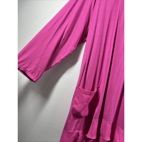 LOGO Lori Goldstein Women's Tunic Top 1X Solid Pink Long Sleeves Pocket Stretch - Picture 4 of 7